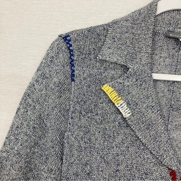Barbara Katz Gray Multi Color Embroidered Collar Button Knit Cardigan Large - Picture 5 of 12